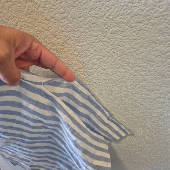 J Crew Blue White Vertical Striped Long Maxi Dress Linen Button Front Size XS - Picture 4 of 8